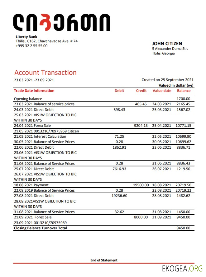 Georgia Liberty Bank excel pdf